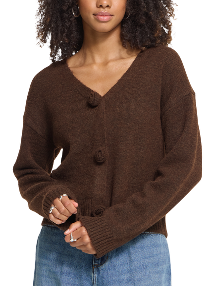 ICHI Ihpovoke V-Neck Cardigan, Chicory Coffee, Chicory Coffee