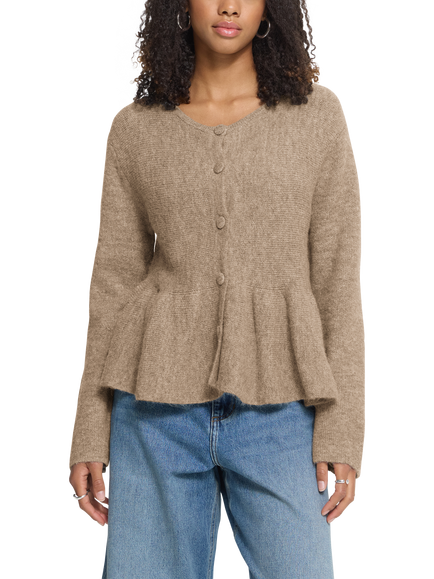 ICHI Ihkamara Peplum Hem Cardigan, Fungi, Fungi