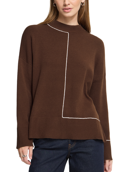 ICHI Ihballia Mock Neck Long Sleeve Jumper, Chicory Coffee, Chicory Coffee With