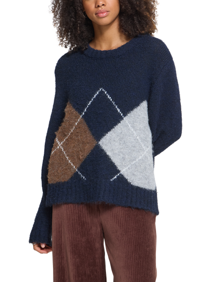 ICHI Ihbayana Geometric Relaxed Fit Crew Neck Jumper, Ttoal Eclipse Harlek, Total Eclipse Harlek