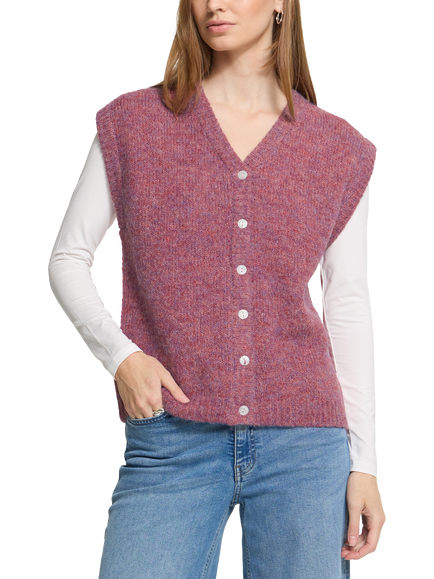 ICHI Ihbelablue V-Neck Sleeveless Jumper, Rhododendron, Rhododendron