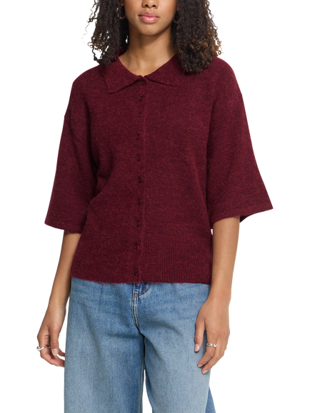 ICHI Ihkamara Relaxed Fit Collared Jumper, Rhododendron, Rhododendron