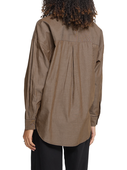 ICHI Ihgarmi Striped Long Sleeve Relaxed Fit Shirt, Chicory Coffee/Toa - view 2, Chicory Coffee/Toa