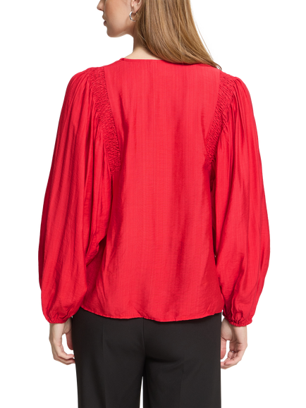 ICHI Ihimelda Textured Long Sleeve V-Neck Top, Poinsettia - view 2, Poinsettia
