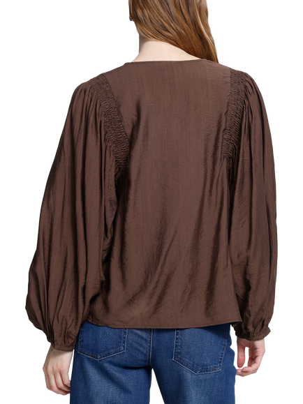 ICHI Ihimelda Textured Long Sleeve V-Neck Top, Chicory Coffee - view 2, Chicory Coffee