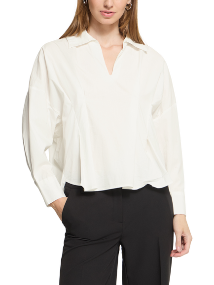 ICHI Ihlimmi V-Neck Collared Long Sleeve Blouse, Cloud Dancer, Cloud Dancer