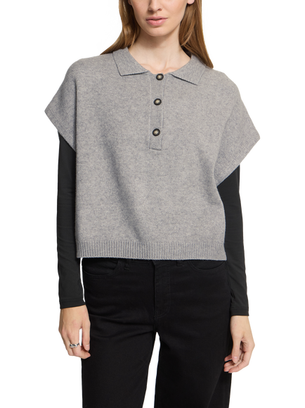 ICHI Ihalize Cropped Knit Polo Shirt, Alloy Melange, Alloy Melange