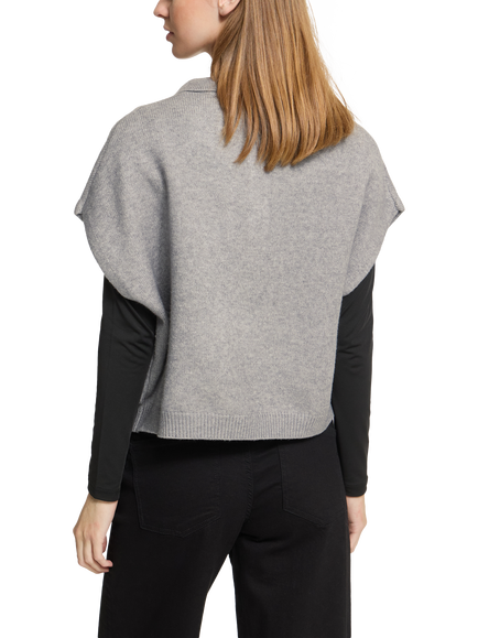 ICHI Ihalize Cropped Knit Polo Shirt, Alloy Melange - view 2, Alloy Melange