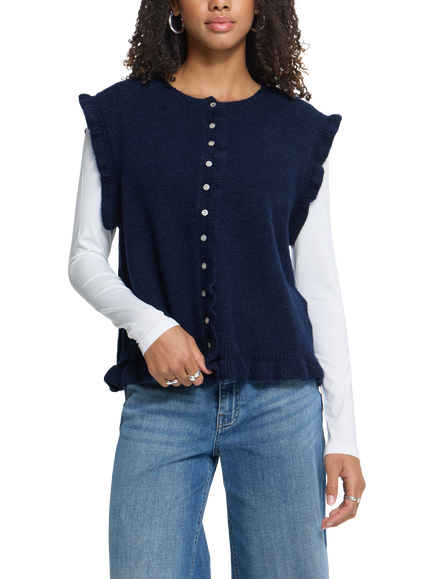 ICHI Ihpovoke Button Front Knit Vest, Total Eclipse, Total Eclipse