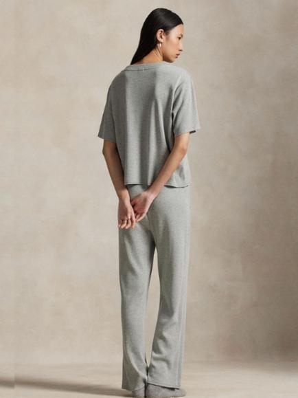 Polo Ralph Lauren Long Cotton Blend Pyjama Set, Grey Heather - view 2, Grey Heather