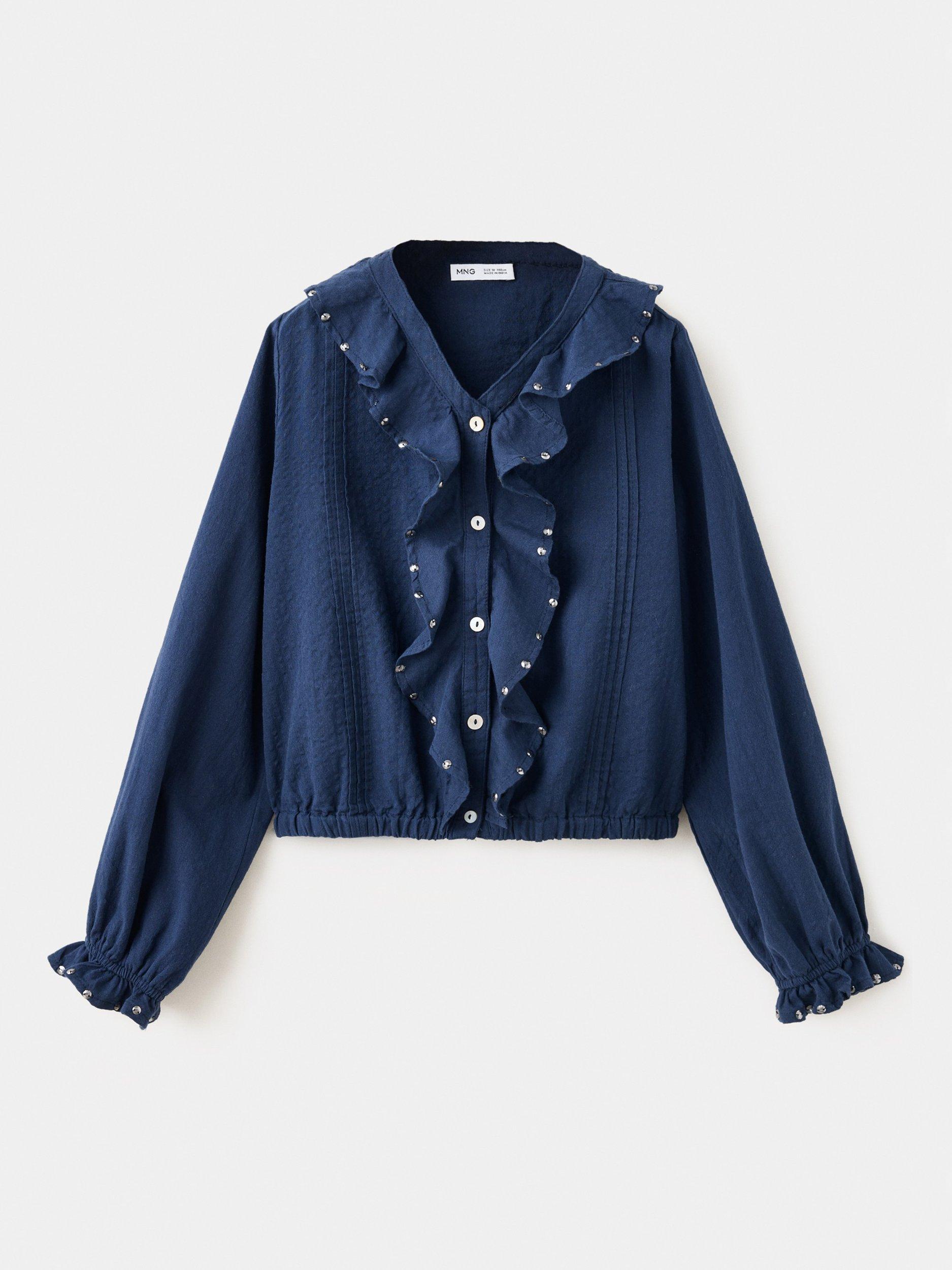 ILLIGO bow pocket ruffle blouse ネイビー Mango Kids' Cotton Sequin Ruffle Blouse, Navy
