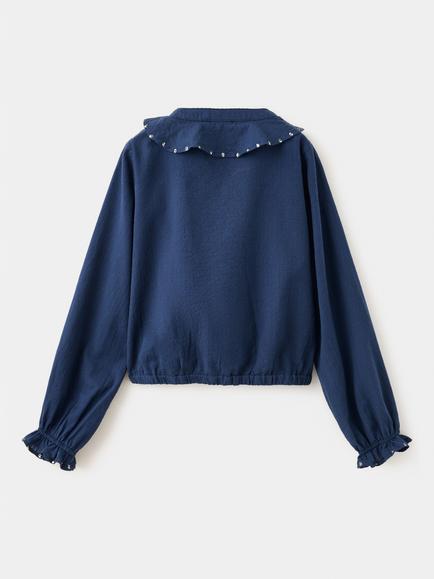 Mango Kids' Cotton Sequin Ruffle Blouse, Navy - view 2, Navy