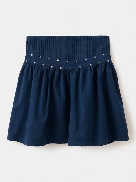 Mango Kids' Cotton Embellished Skater Skirt, Navy, Navy