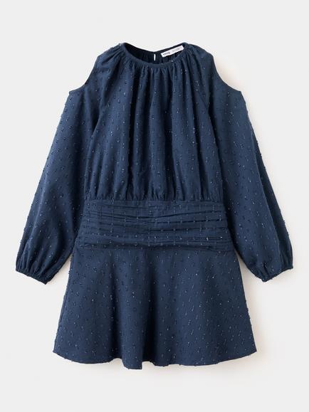 Mango Kids' Cold Shoulder Neck Mini Dress, Navy, Navy