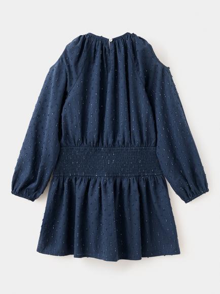 Mango Kids' Cold Shoulder Neck Mini Dress, Navy - view 2, Navy