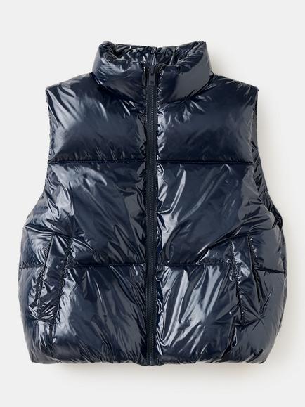 Mango Kids' Quilted Puffer Funnel Neck Gilet, Navy, Navy