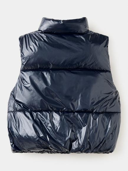 Mango Kids' Quilted Puffer Funnel Neck Gilet, Navy - view 2, Navy