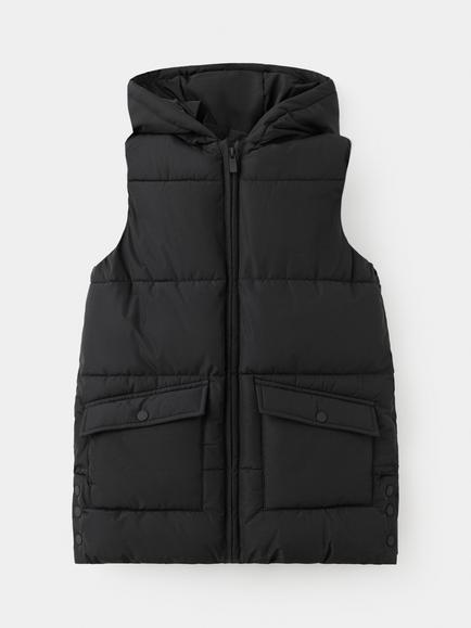 Mango Kids' Chaleco Hooded Sleeveless Gilet, Black