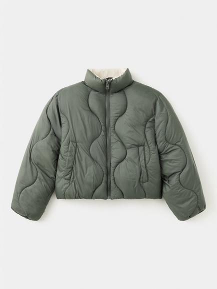 Mango Kids' Cropped Quilted Puffer Jacket, Khaki