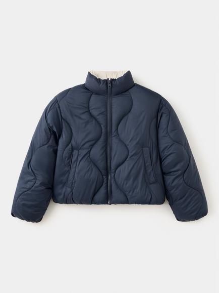 Mango Kids' Cropped Quilted Puffer Jacket, Navy