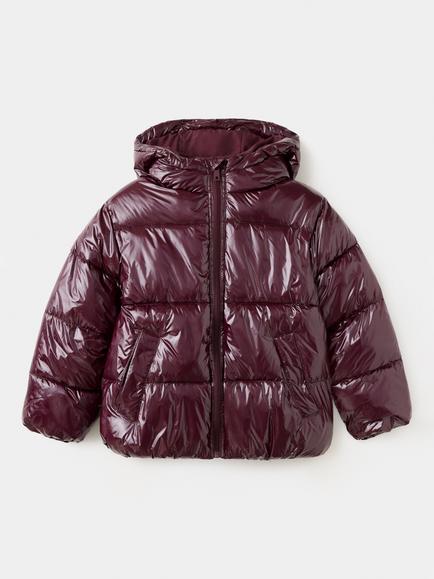 Mango Kids' Glossy Hooded Puffer Jacket, Garnet, Garnet