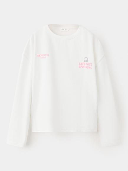 Mango Kids' Long Sleeve Shoreditch Slogan T-Shirt, Off White, Off White