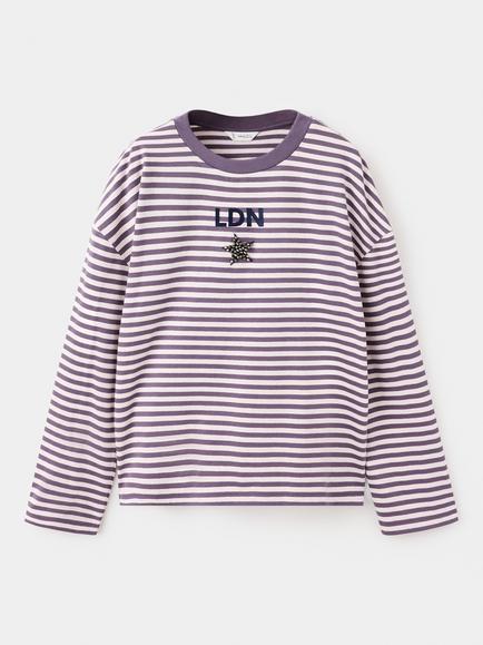 Mango Kids' Long Sleeve Stripe T-Shirt, Plum, Plum