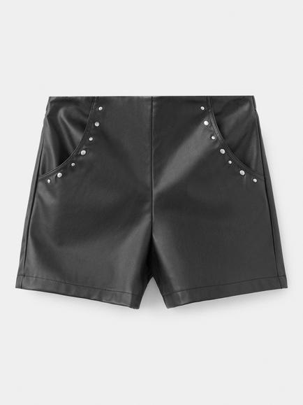 Mango Kids' Faux Leather High Rise Shorts, Black, Black