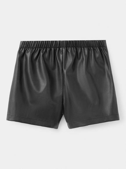 Mango Kids' Faux Leather High Rise Shorts, Black - view 2, Black