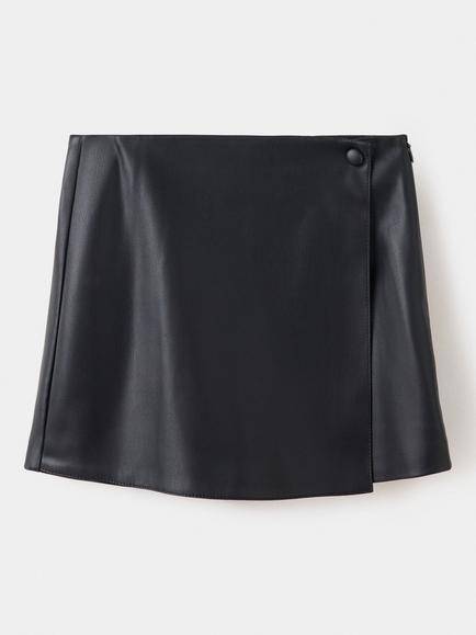 Mango Kids' Faux Leather Skort, Black, Black