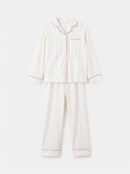 Mango Kids' Cotton Floral Stripe Pyjamas, Off White, Off White