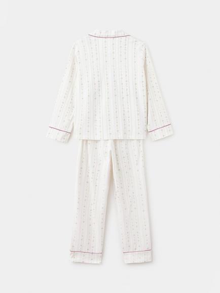 Mango Kids' Cotton Floral Stripe Pyjamas, Off White - view 2, Off White