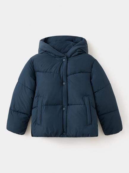 Mango Kids' Oversized Hooded Quilted Puffer Jacket, Navy