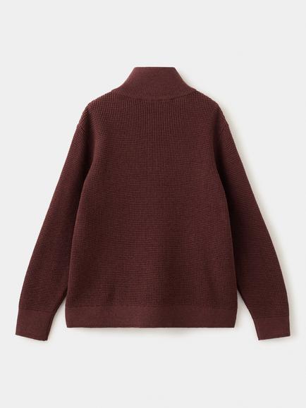 Mango Kids' Textured  Zip Neck Knitted Jumper, Bordeaux - view 2, Bordeaux