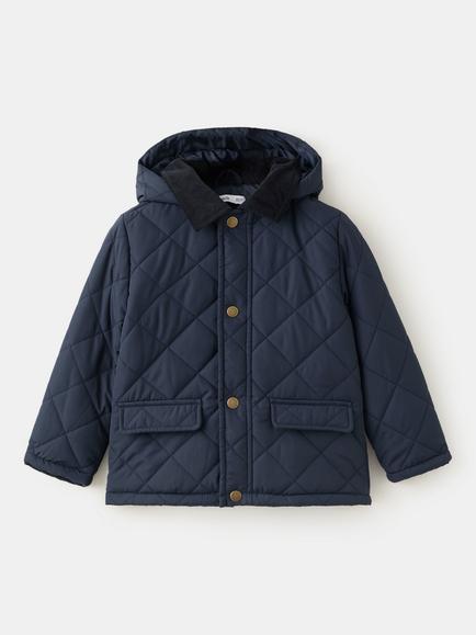 Mango Kids' Tailored Fit Quilted Coat, Navy