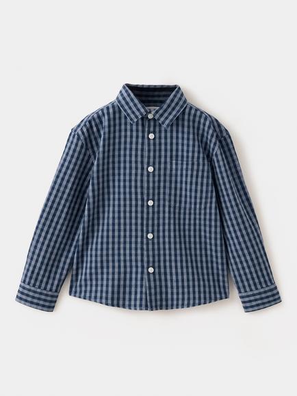 Mango Baby Cotton Check Shirt, Navy, Navy