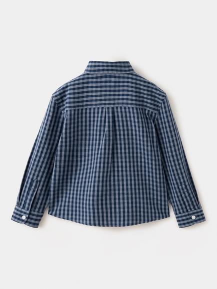 Mango Baby Cotton Check Shirt, Navy - view 2, Navy