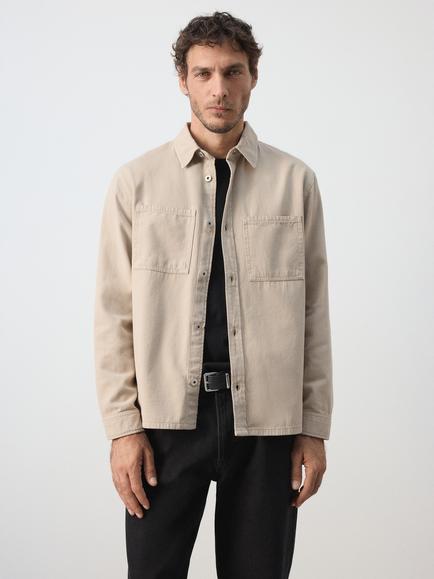 Mango Pure Cotton Shacket, Navy, Beige