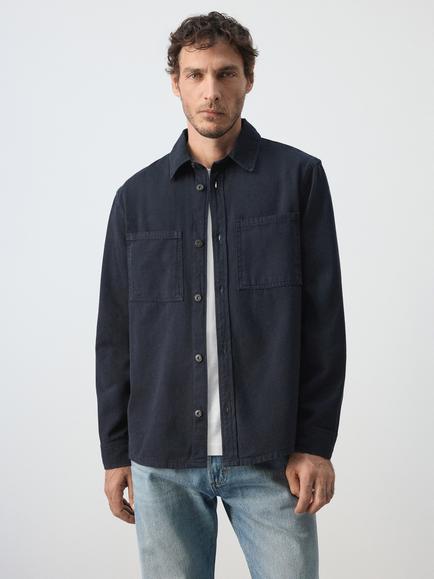 Mango Pure Cotton Shacket, Navy, Navy