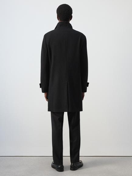 Mango Wool Blend Funnel Neck Overcoat, Black - view 2, Black