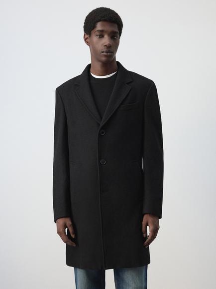 Mango Wool Blend Overcoat, Black, Black