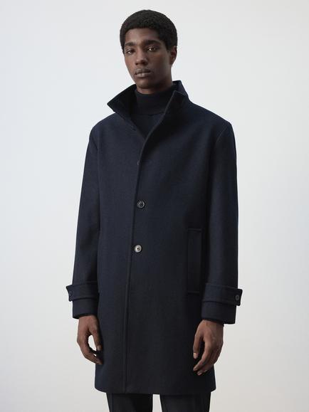 Mango Wool Blend Longline Overcoat, Midnight Blue