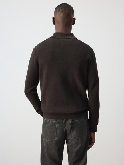 Mango Zip Neck Knitted Cardigan - view 2, Chocolate