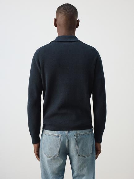Mango Zip Neck Knitted Cardigan - view 2, Navy