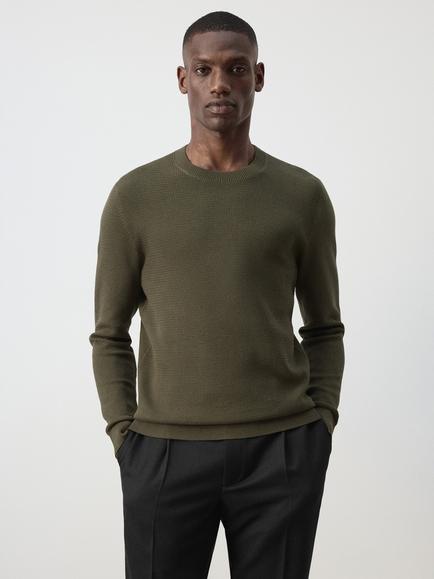Mango Cotton Rich Crew Neck Jumper, Olive