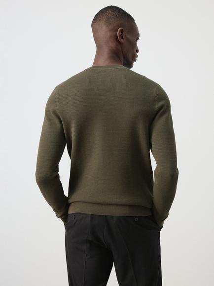 Mango Cotton Rich Crew Neck Jumper - view 2, Olive