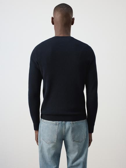 Mango Cotton Rich Crew Neck Jumper - view 2, Navy