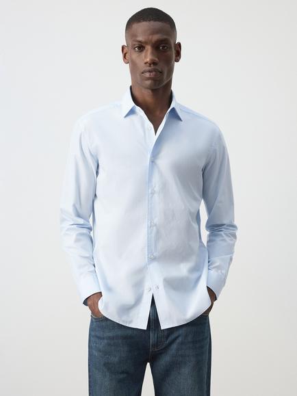 Mango Regular Fit Cotton Shirt, Sky Blue