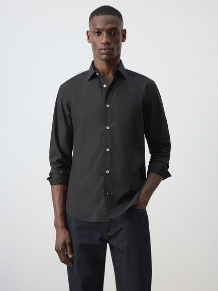 Mango Regular Fit Cotton Shirt, Black