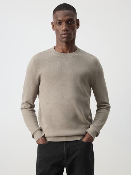 Mango Cotton Rich Crew Neck Jumper, Mink